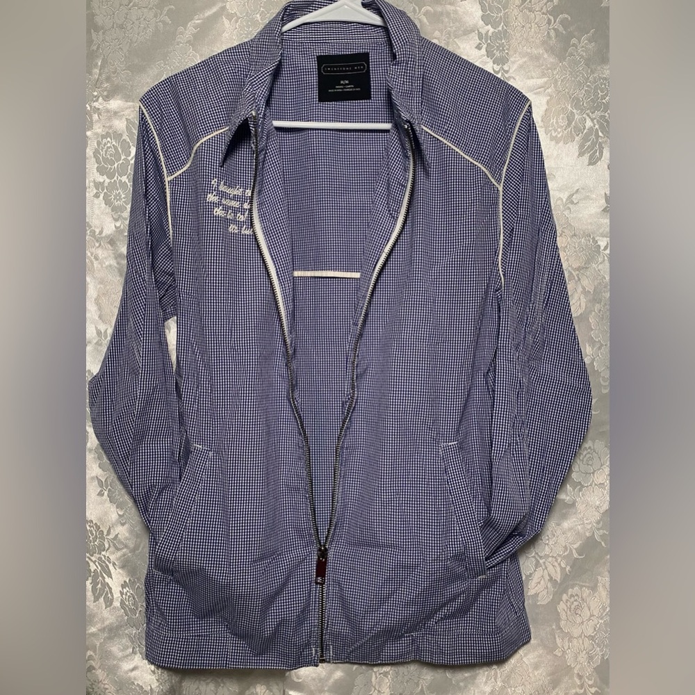 Twentyone Men  Blue & White Checkered Zip-Up Jacket w/ Contrast Stitching  Sz.M